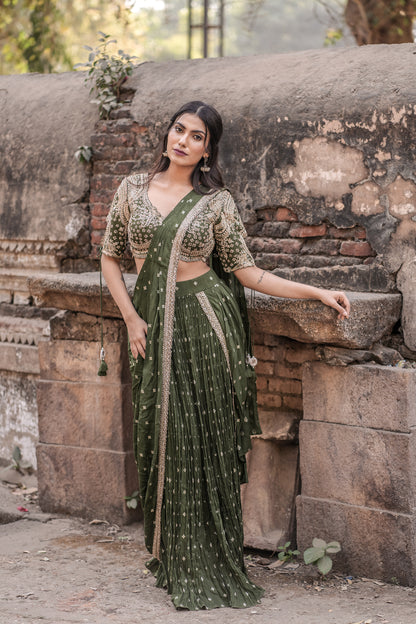 Emerald Grace Banarasi Georgette Ready-to-Wear Saree