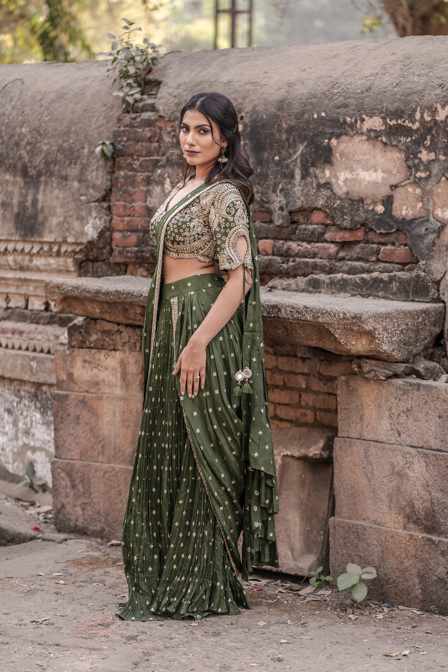 Emerald Grace Banarasi Georgette Ready-to-Wear Saree