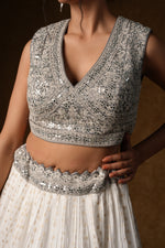 Load image into Gallery viewer, White Crystal Embellished Lehenga Set
