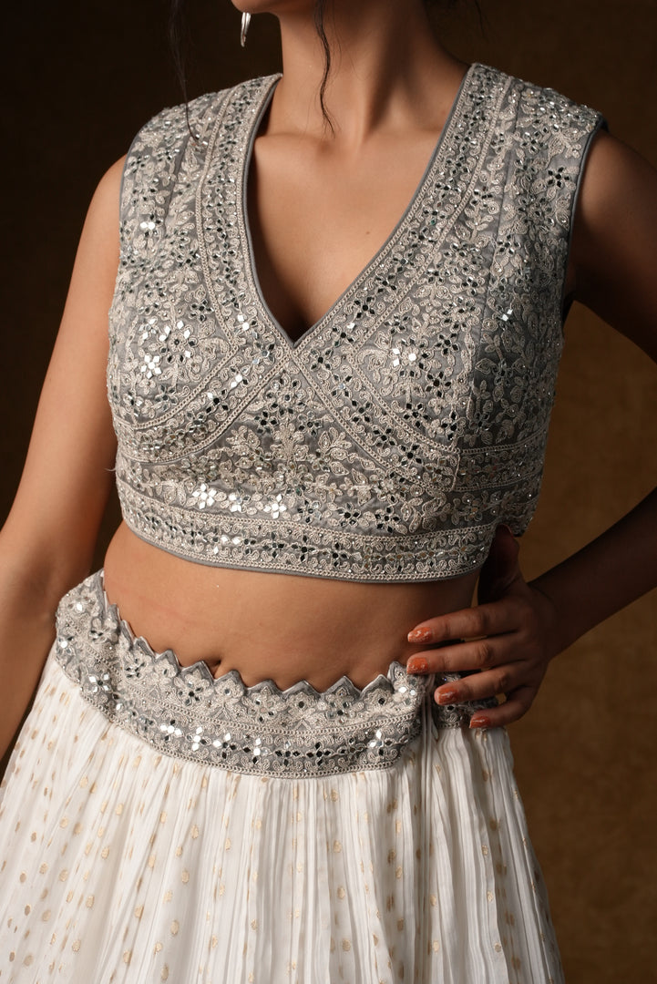 White Crystal Embellished Lehenga Set