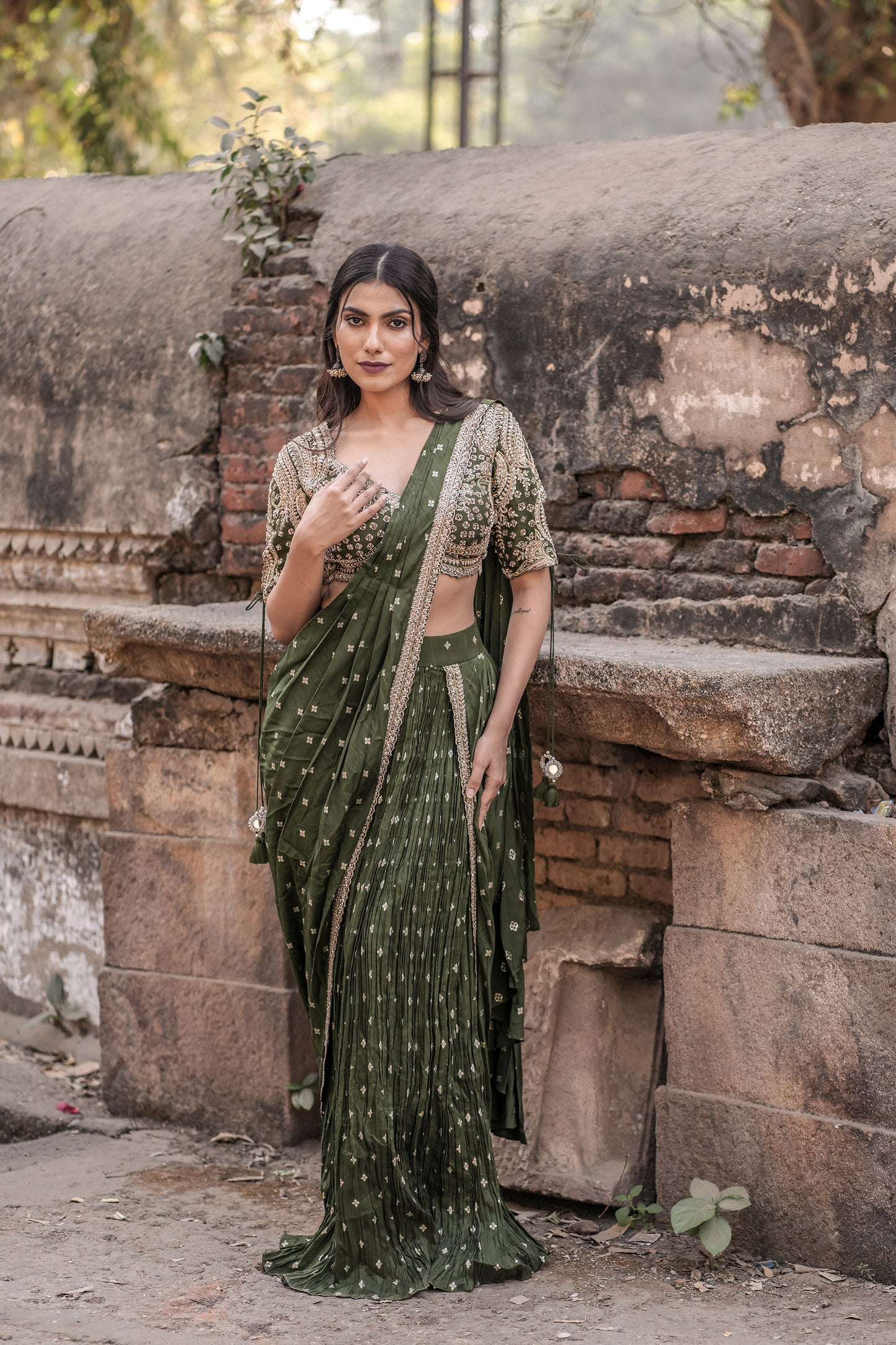 Emerald Grace Banarasi Georgette Ready-to-Wear Saree