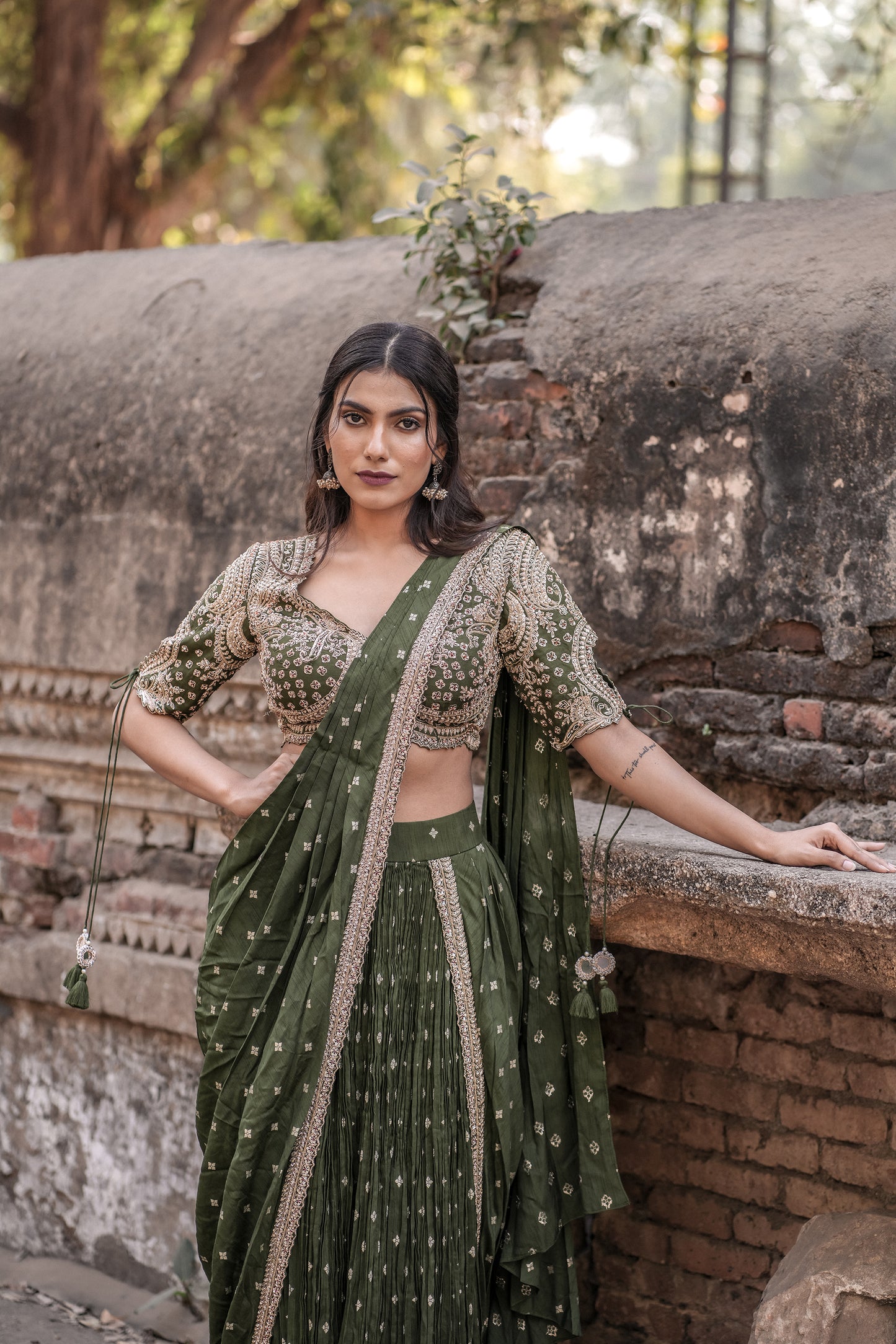 Emerald Grace Banarasi Georgette Ready-to-Wear Saree