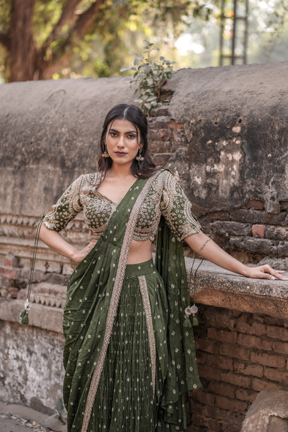 Emerald Grace Banarasi Georgette Ready-to-Wear Saree