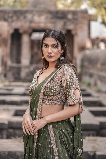 Emerald Grace Banarasi Georgette Ready-to-Wear Saree