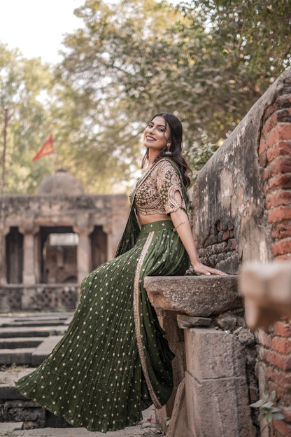 Emerald Grace Banarasi Georgette Ready-to-Wear Saree