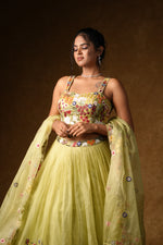 Load image into Gallery viewer, Lime Green Floral Embroidered Lehenga Set
