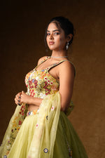 Load image into Gallery viewer, Lime Green Floral Embroidered Lehenga Set
