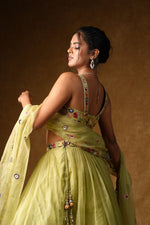 Load image into Gallery viewer, Lime Green Floral Embroidered Lehenga Set
