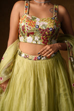 Load image into Gallery viewer, Lime Green Floral Embroidered Lehenga Set
