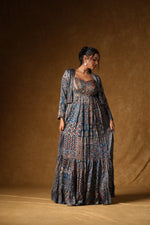 Load image into Gallery viewer, Blue Ajrakh Print Tiered Maxi Dress
