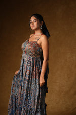 Load image into Gallery viewer, Blue Ajrakh Print Tiered Maxi Dress
