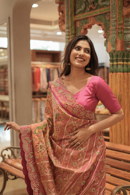 Heritage Glow Pure Ikat Patola Silk Saree with Zardozi Border