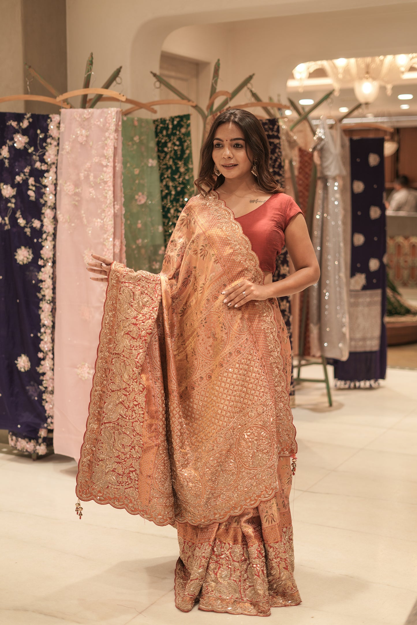 Regal Rose Pure Kanjivaram Silk Saree with Hand Zardozi & Aabla Work