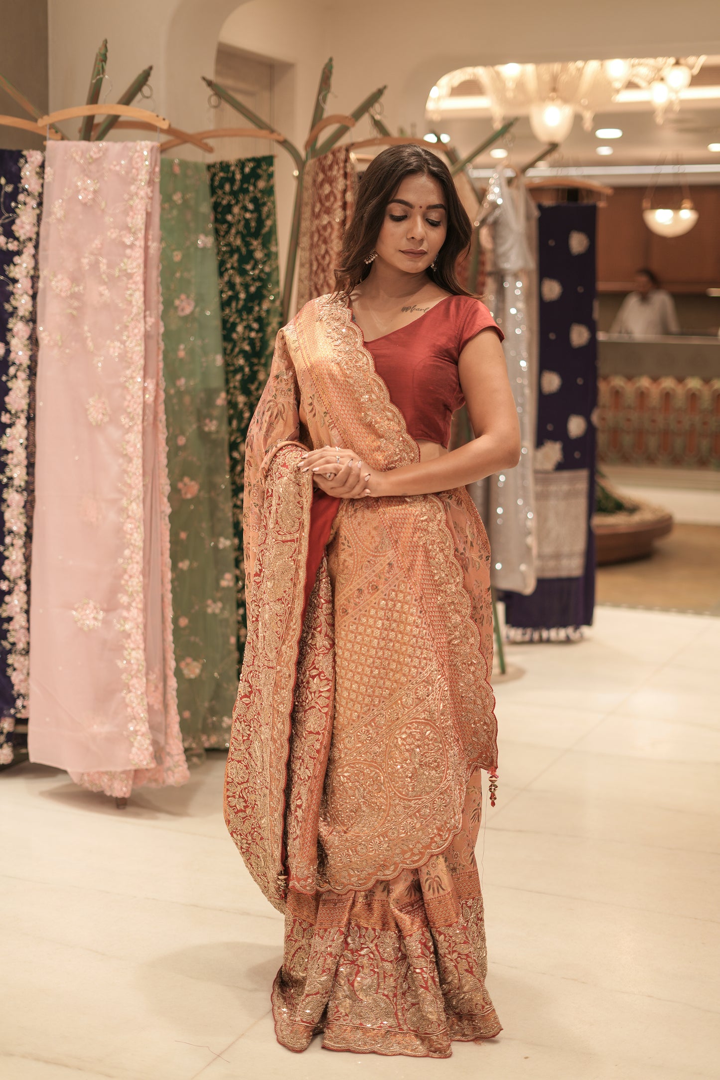 Regal Rose Pure Kanjivaram Silk Saree with Hand Zardozi & Aabla Work