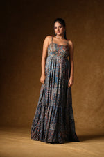 Load image into Gallery viewer, Blue Ajrakh Print Tiered Maxi Dress
