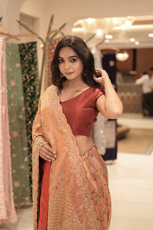 Regal Rose Pure Kanjivaram Silk Saree with Hand Zardozi & Aabla Work