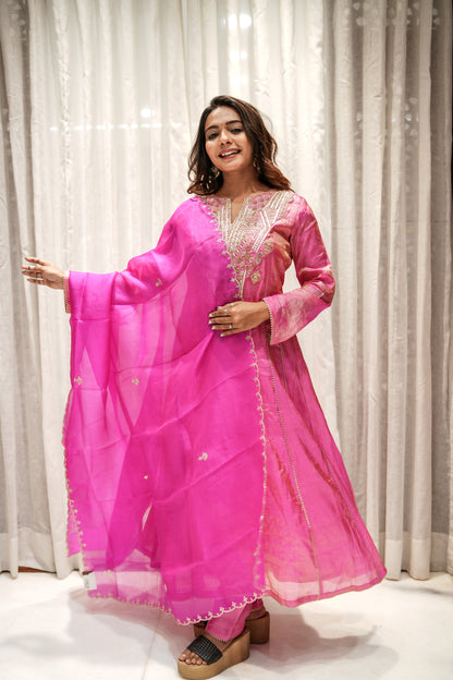 Rani Glow Banarasi Tissue Anarkali Set with Dupatta