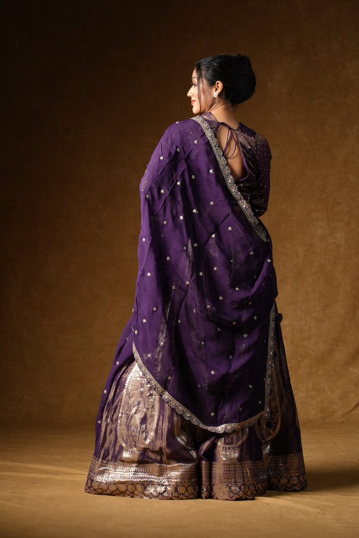 Purple Metallic Foil Print Lehenga Set