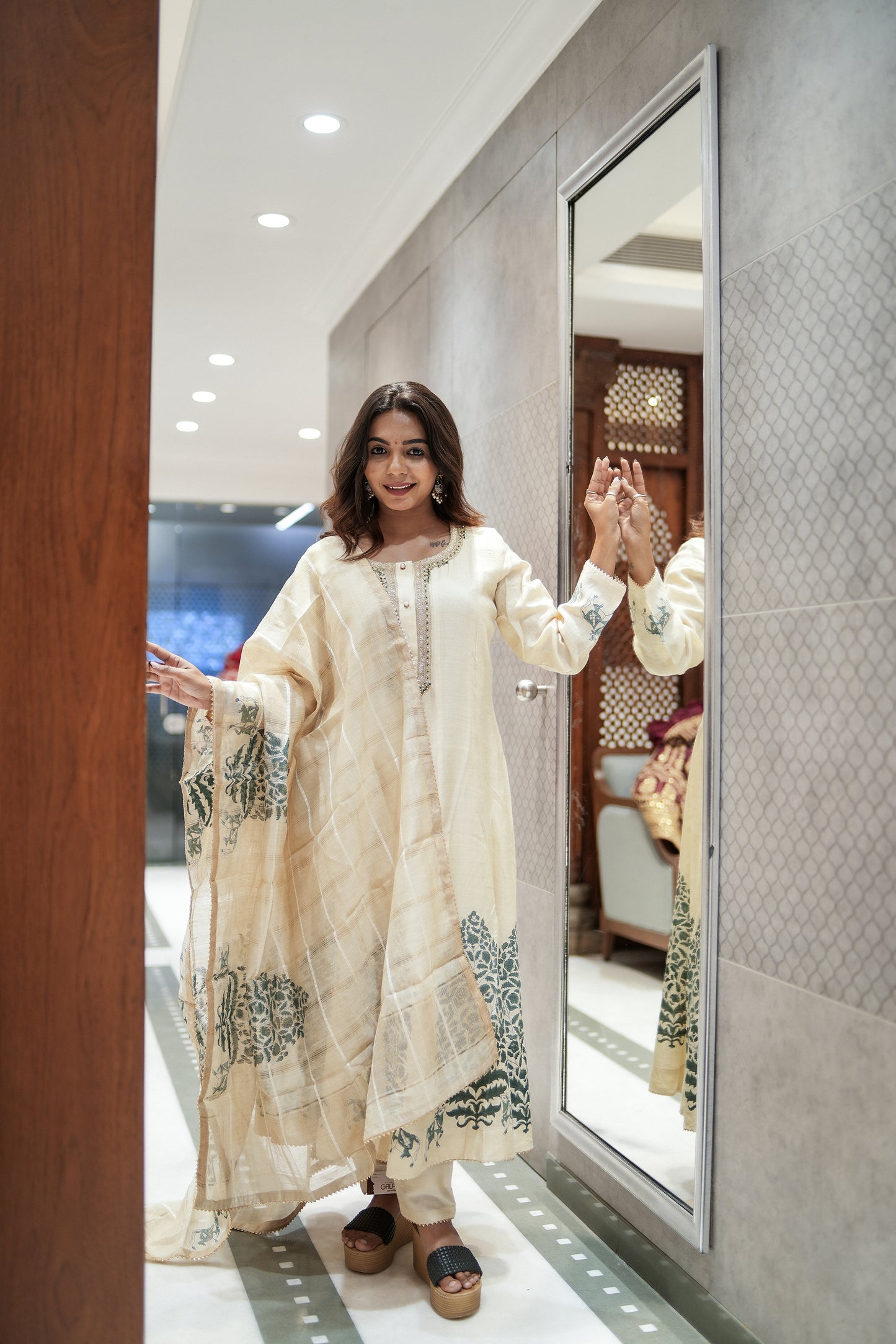 Ivory Grace Kadi Silk Anarkali Set with Dupatta