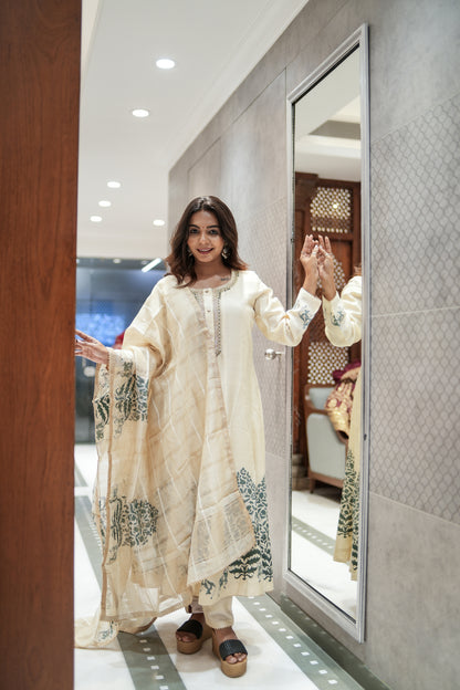 Ivory Grace Kadi Silk Anarkali Set with Dupatta
