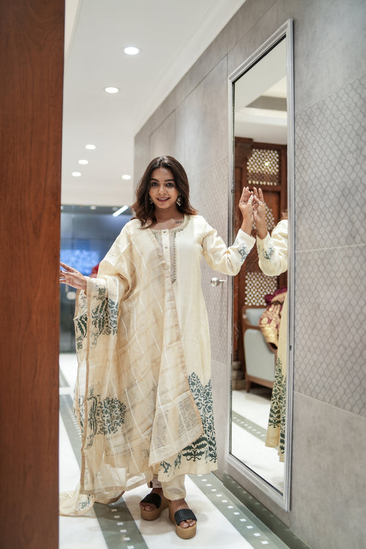 Ivory Grace Kadi Silk Anarkali Set with Dupatta