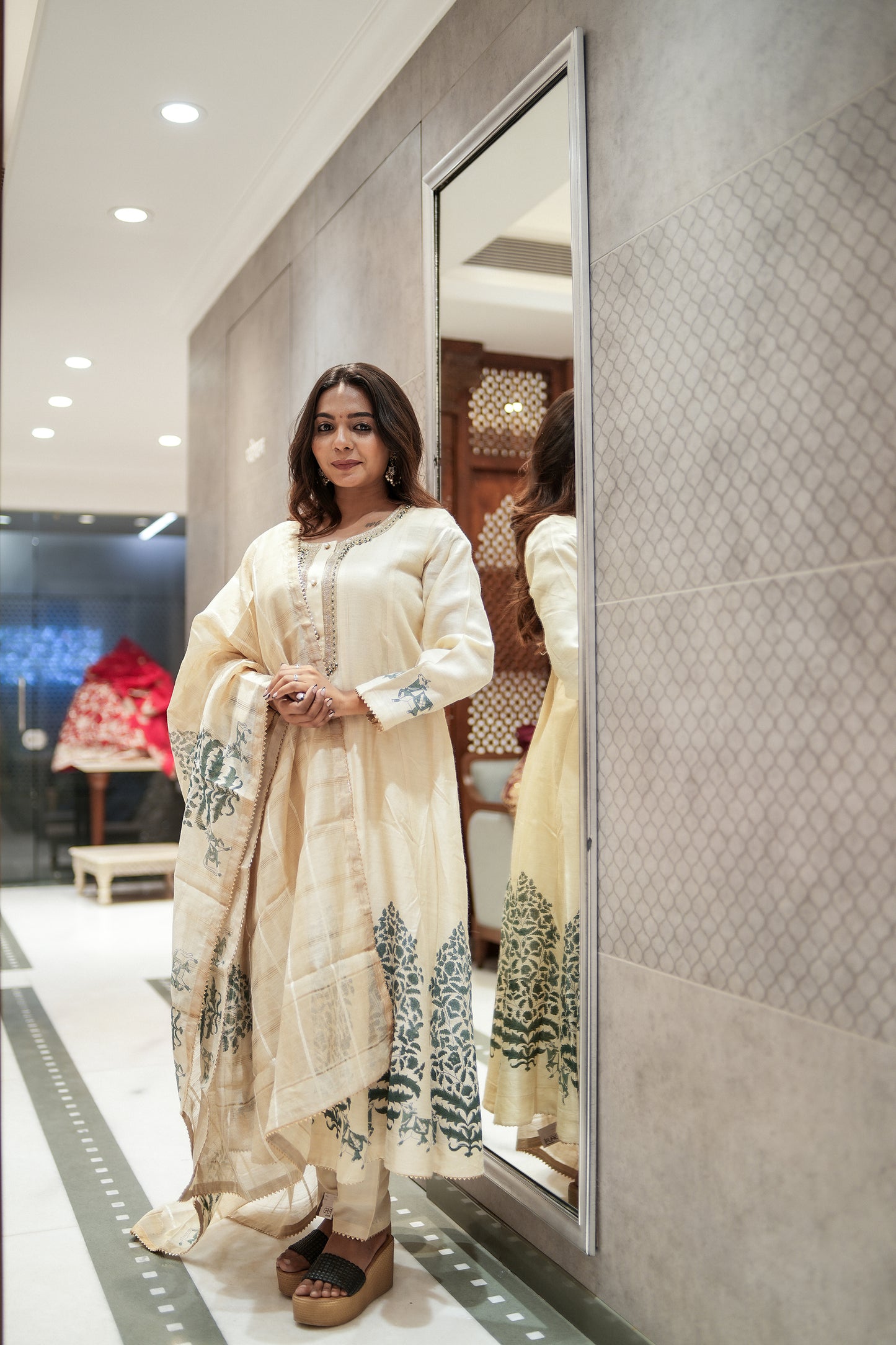 Ivory Grace Kadi Silk Anarkali Set with Dupatta