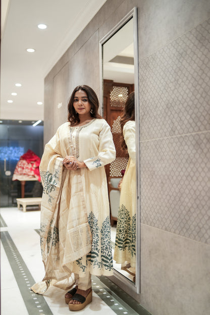 Ivory Grace Kadi Silk Anarkali Set with Dupatta
