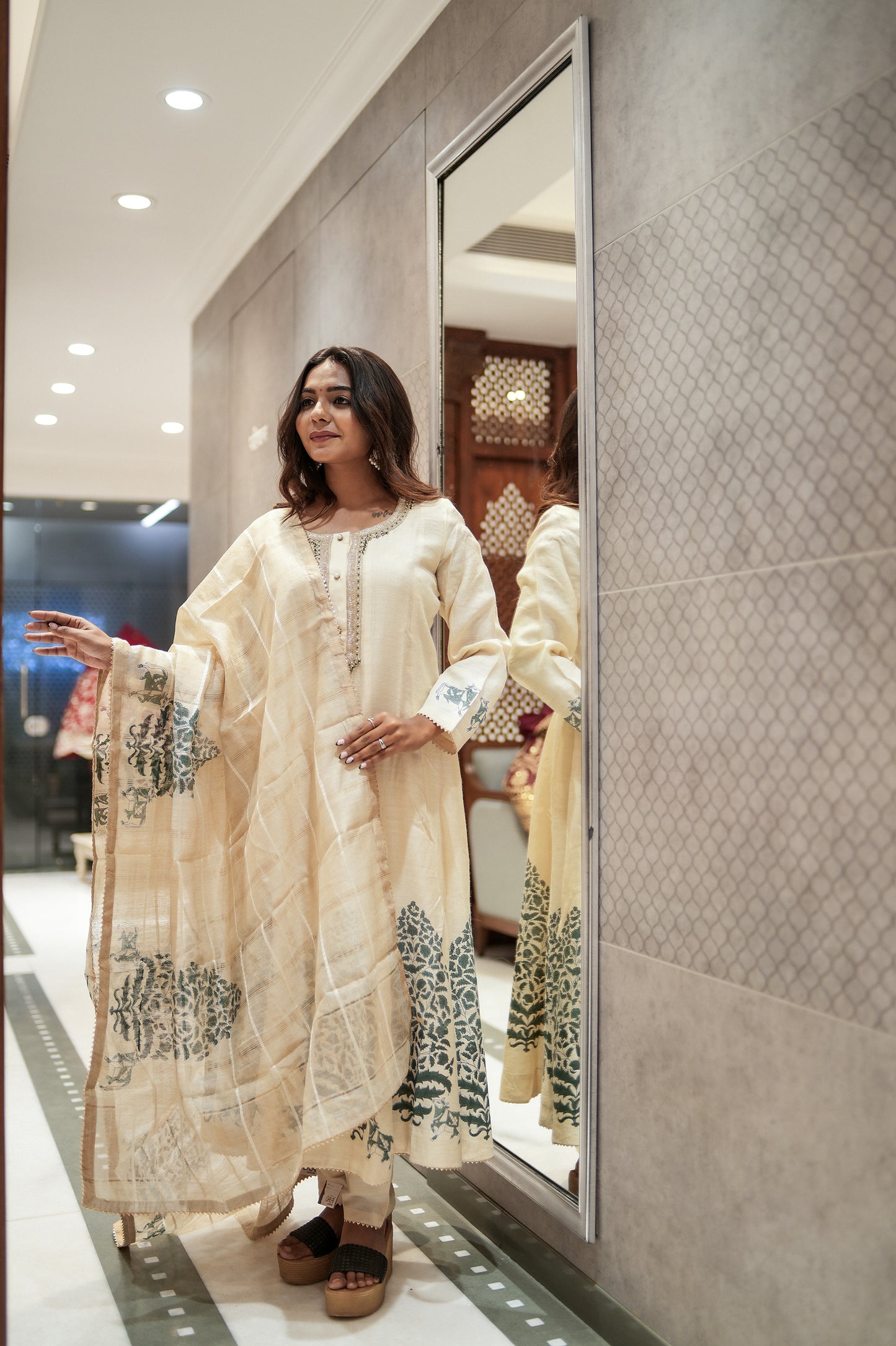 Ivory Grace Kadi Silk Anarkali Set with Dupatta