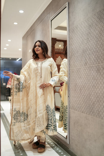 Ivory Grace Kadi Silk Anarkali Set with Dupatta