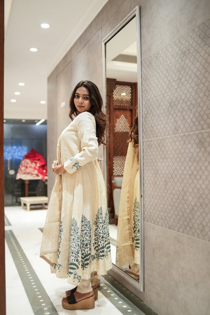 Ivory Grace Kadi Silk Anarkali Set with Dupatta