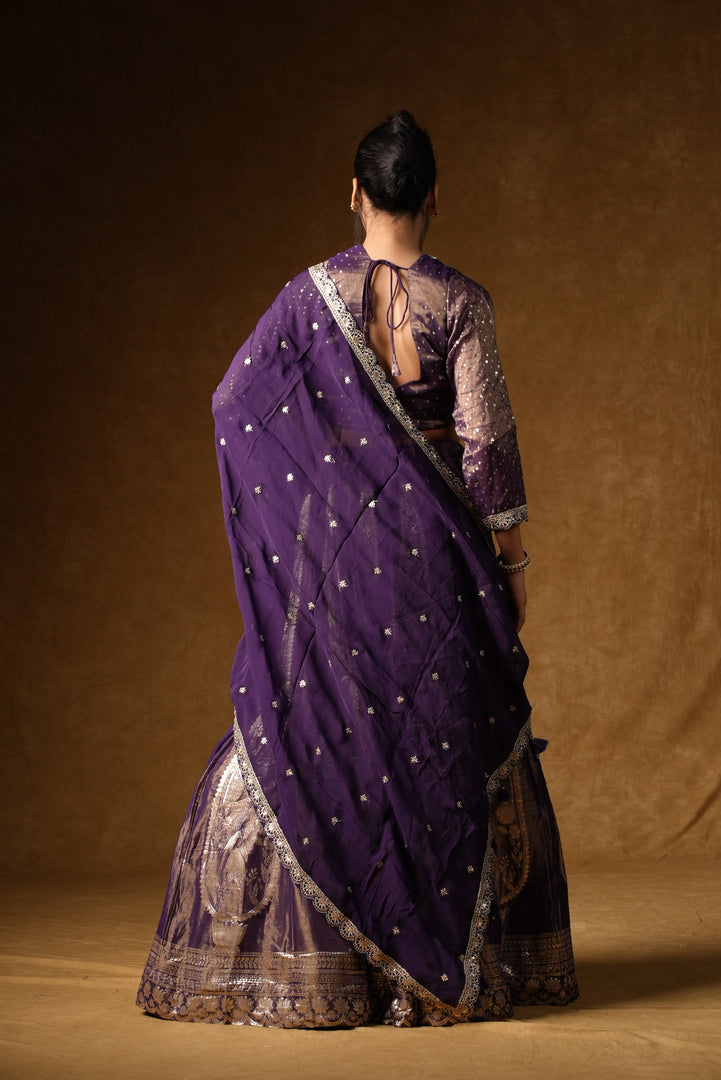 Purple Metallic Foil Print Lehenga Set