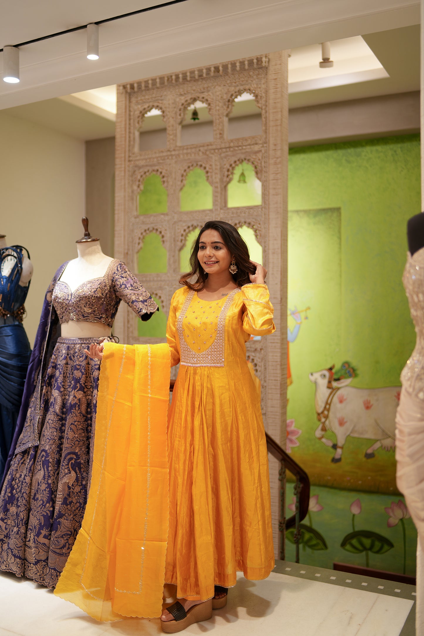 Sunshine Glow Banarasi Tissue A-Line Set with Dupatta