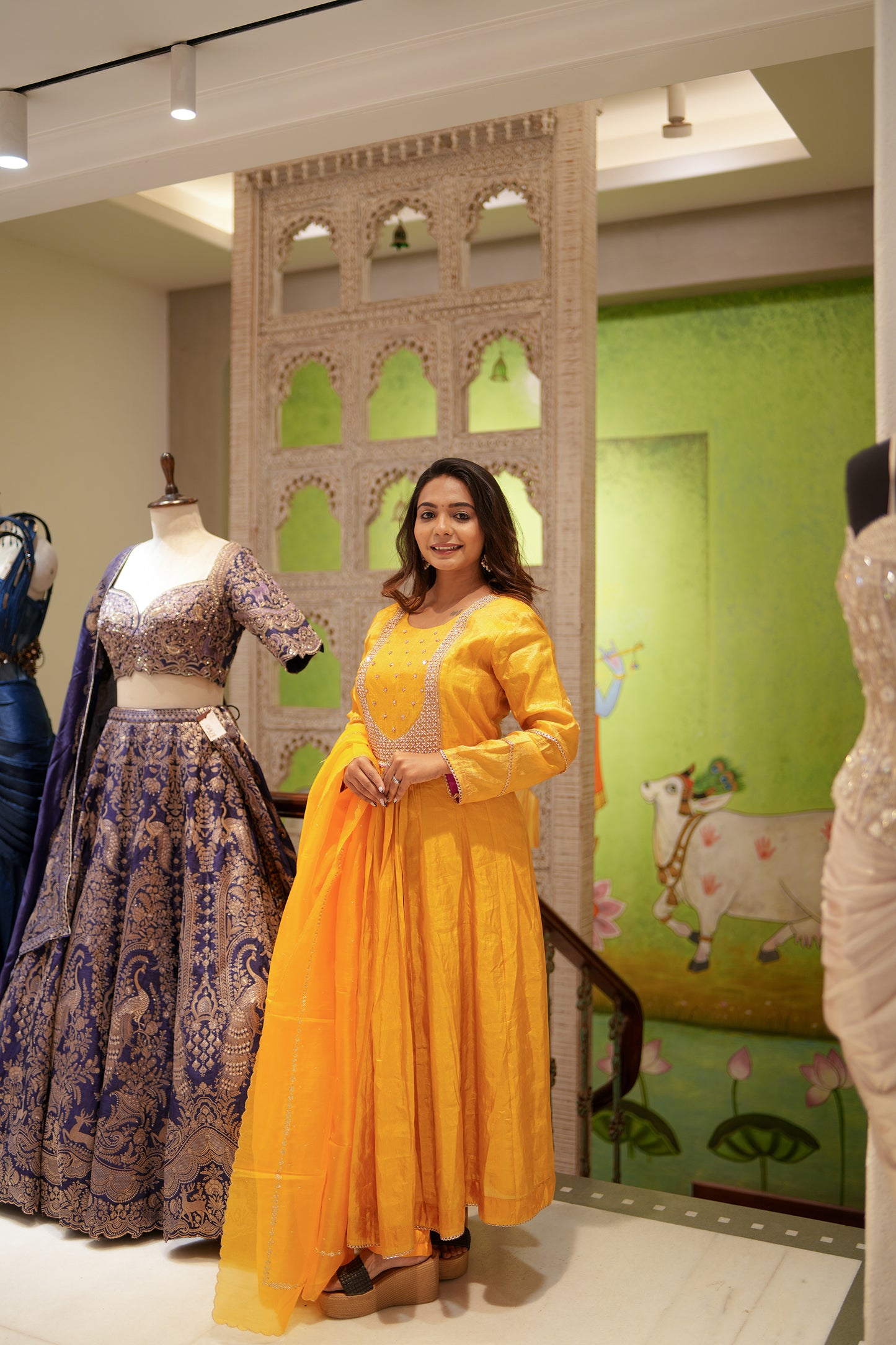 Sunshine Glow Banarasi Tissue A-Line Set with Dupatta