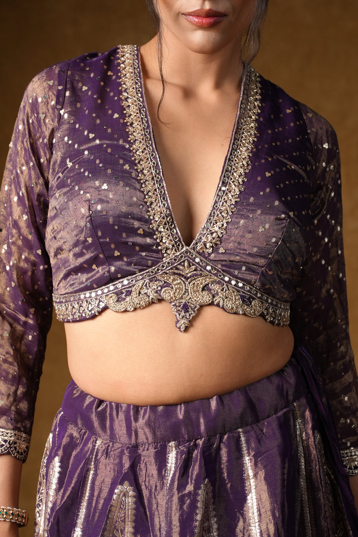 Purple Metallic Foil Print Lehenga Set