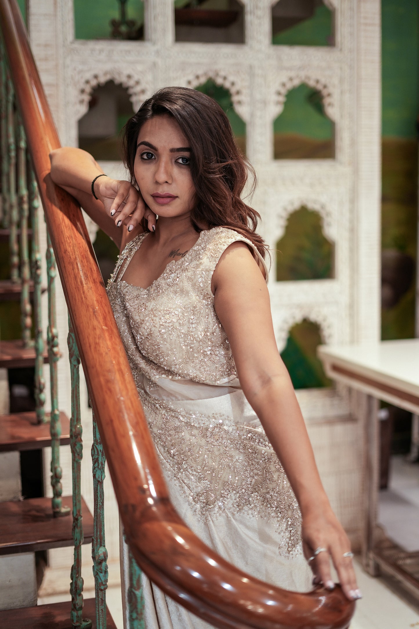 Champagne Elegance Brasso Silk Handwork Gown