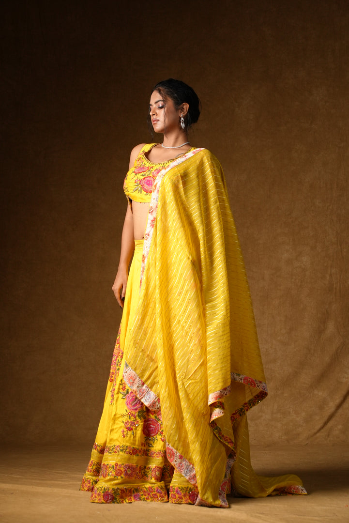 Yellow Rose Embroidered Lehenga Set