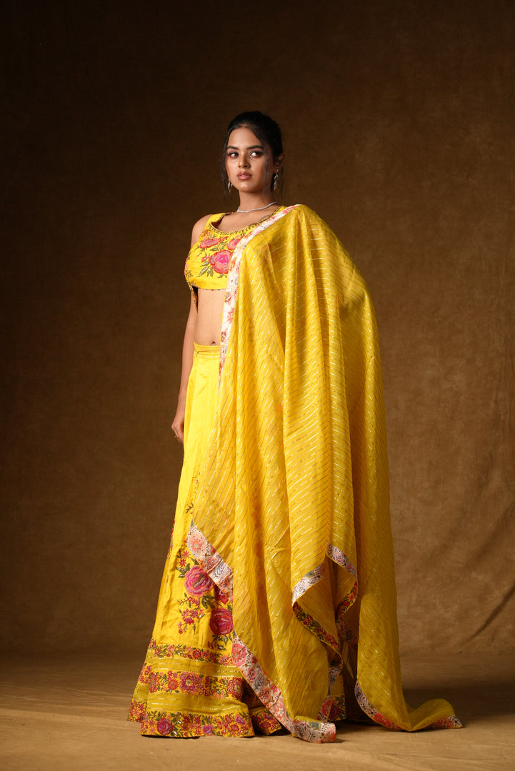 Yellow Rose Embroidered Lehenga Set