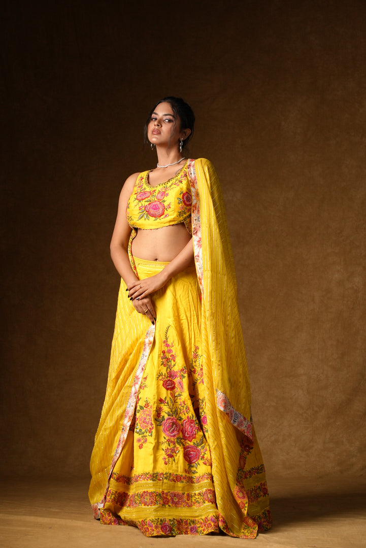 Yellow Rose Embroidered Lehenga Set