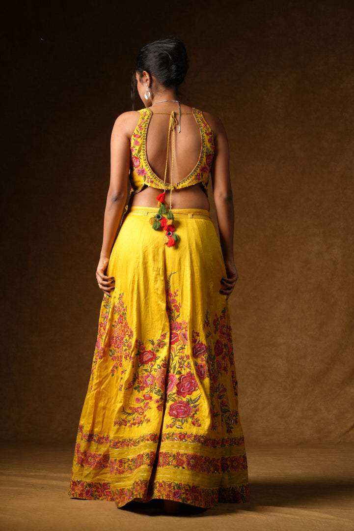 Yellow Rose Embroidered Lehenga Set