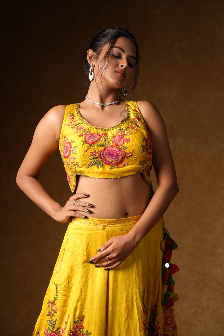 Yellow Rose Embroidered Lehenga Set