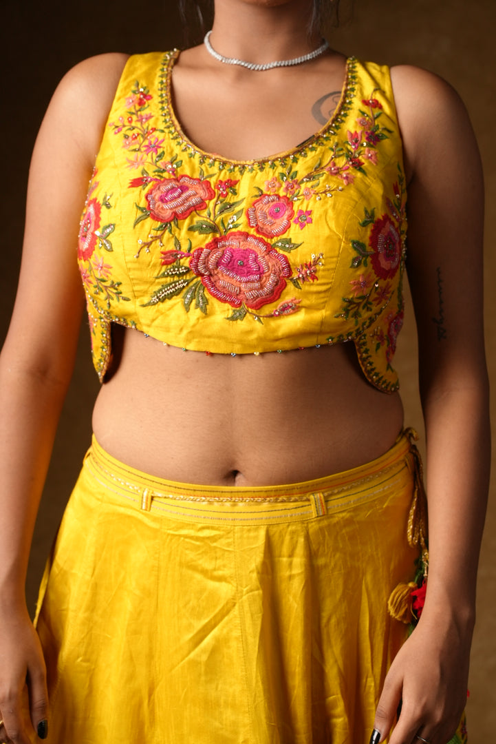 Yellow Rose Embroidered Lehenga Set