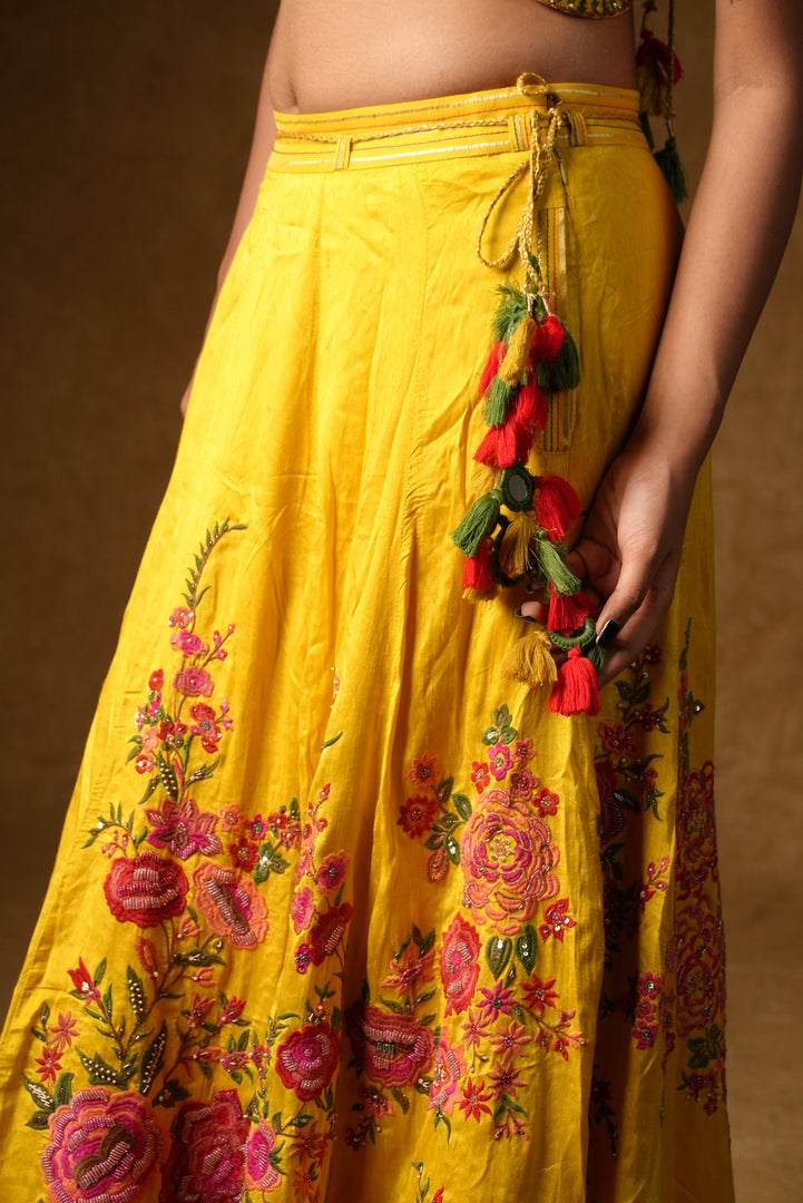 Yellow Rose Embroidered Lehenga Set