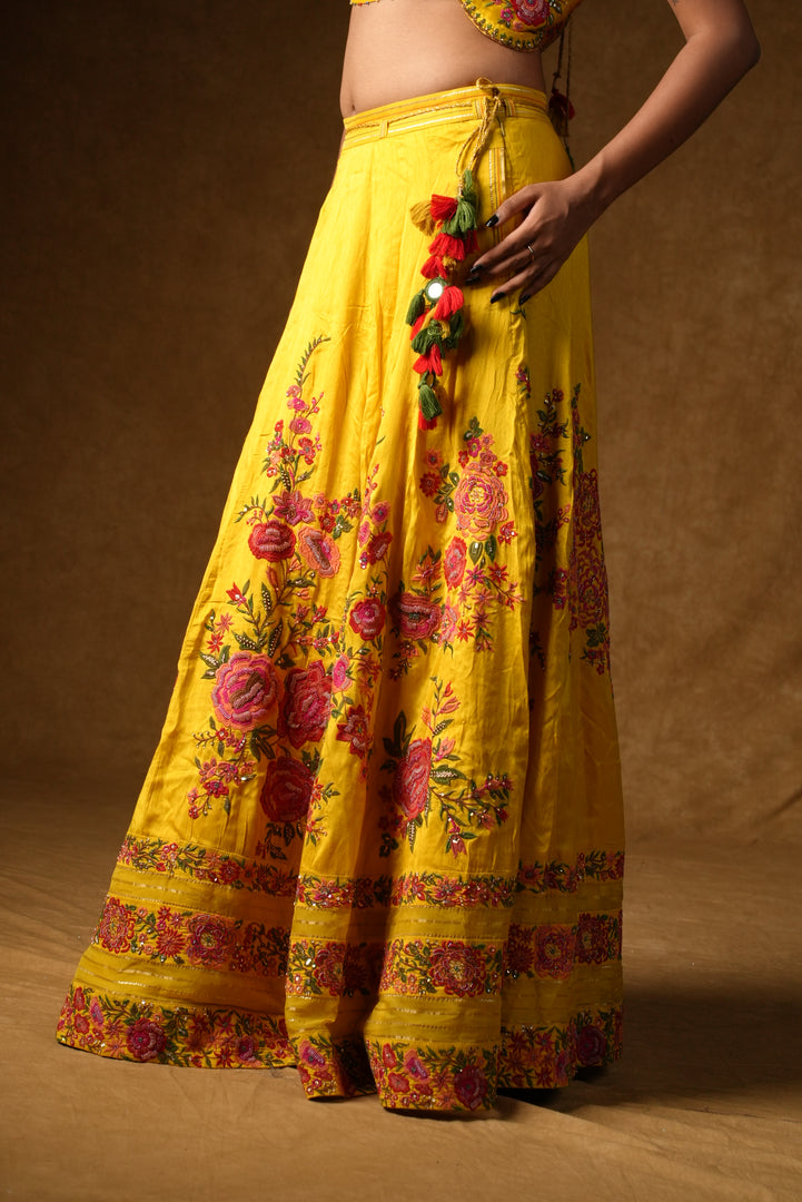 Yellow Rose Embroidered Lehenga Set