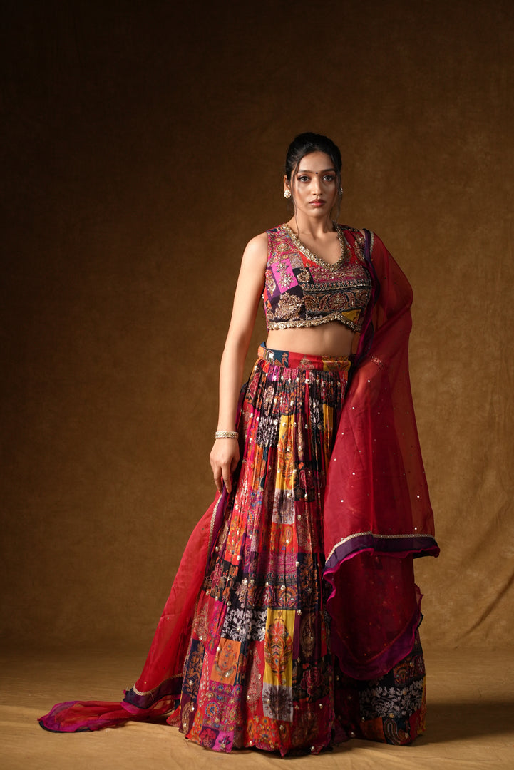 Multicolor Patchwork Digital Print Lehenga Set