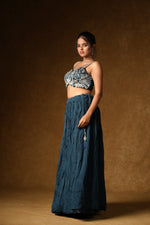 Load image into Gallery viewer, Teal Blue Cape Lehenga Set
