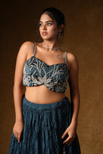 Load image into Gallery viewer, Teal Blue Cape Lehenga Set
