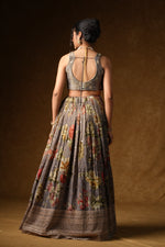 Load image into Gallery viewer, Grey Floral Sequin Lehenga Set
