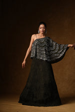 Load image into Gallery viewer, Black Cape Gown with Sequin Work
