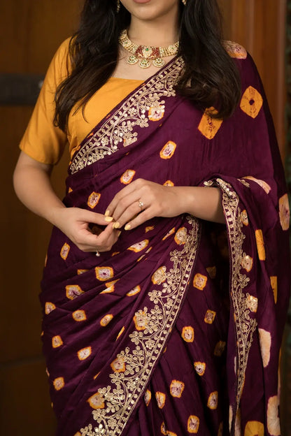 Royal Plum Gajji Silk Saree with Gota Patti Work