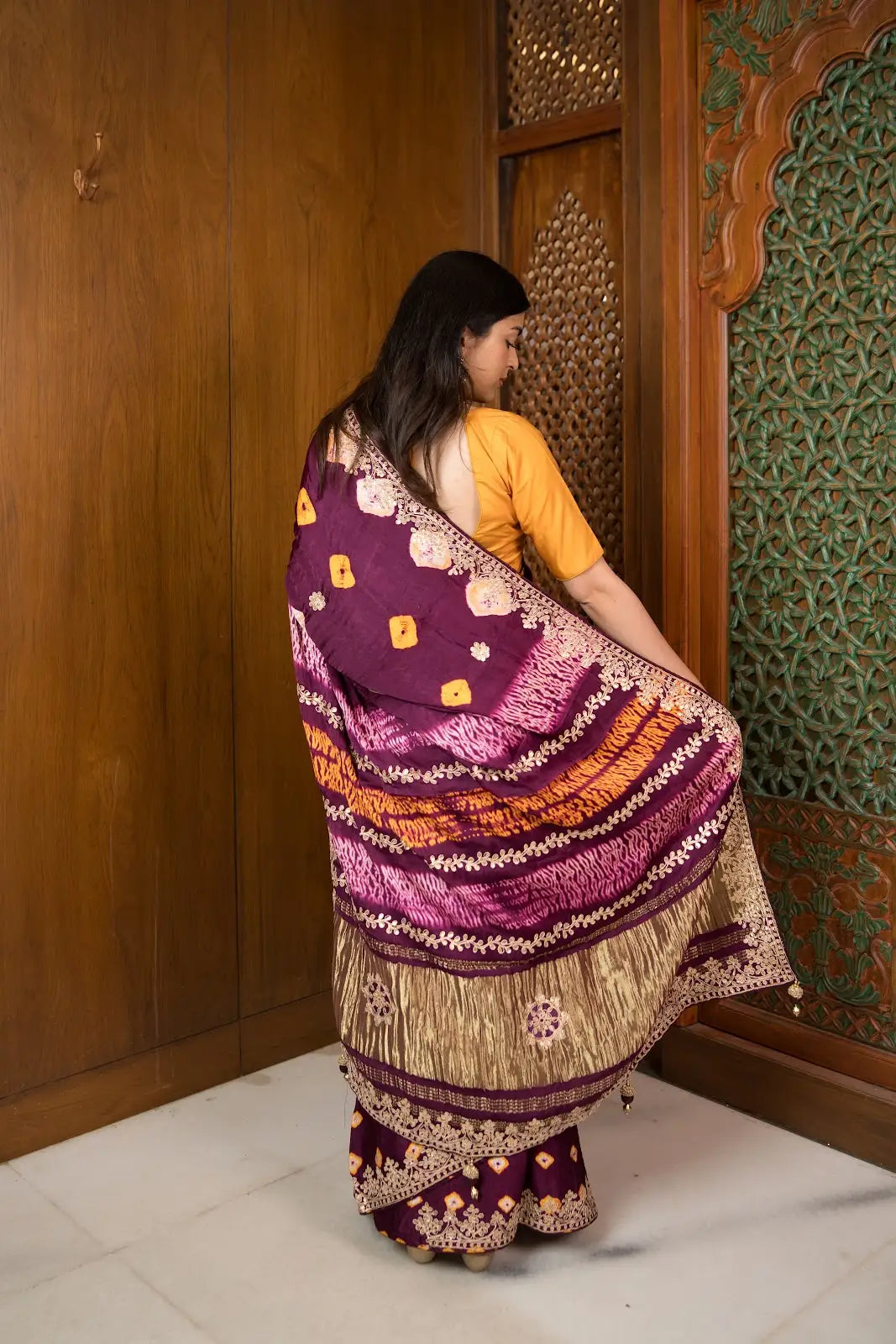 Royal Plum Gajji Silk Saree with Gota Patti Work